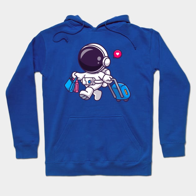 Cute Astronaut Traveling With Suitcase And Bag Cartoon Hoodie by Catalyst Labs